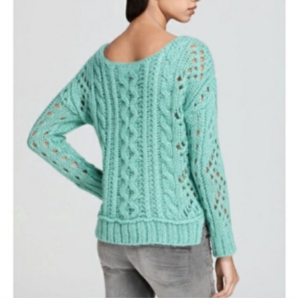 Free People Women’s Fluff Oversized Cable Knit Lace Sweater Mint Green XS - Picture 12 of 12